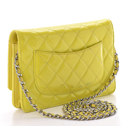 Chanel Patent Quilted Wallet On Chain WOC Yellow 3 of 20