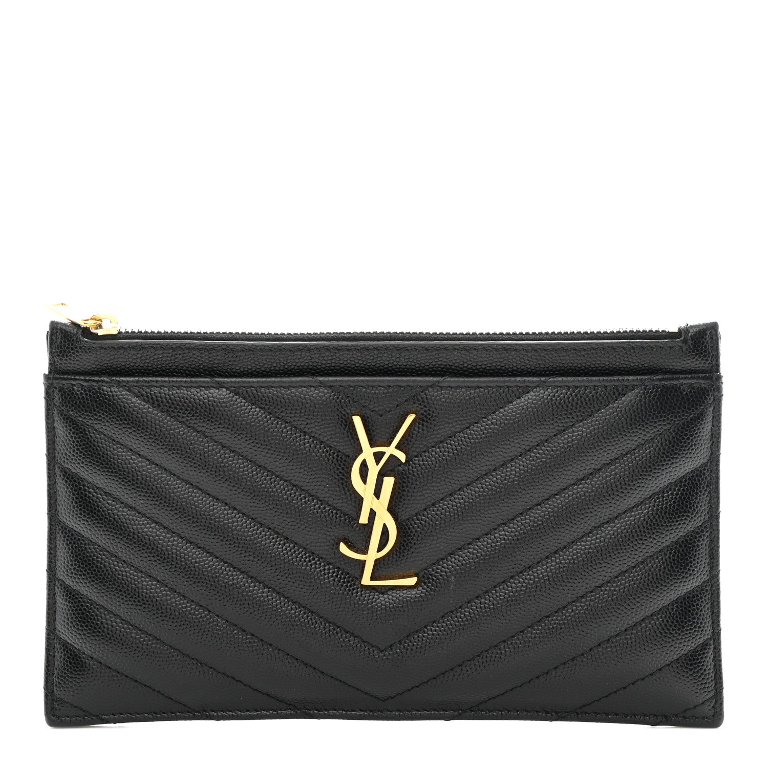 Saint Laurent Grain De Poudre Chevron Monogram Bill Pouch Black 1 of 8
