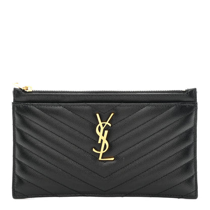 Saint Laurent Grain De Poudre Chevron Monogram Bill Pouch Black 1 of 8