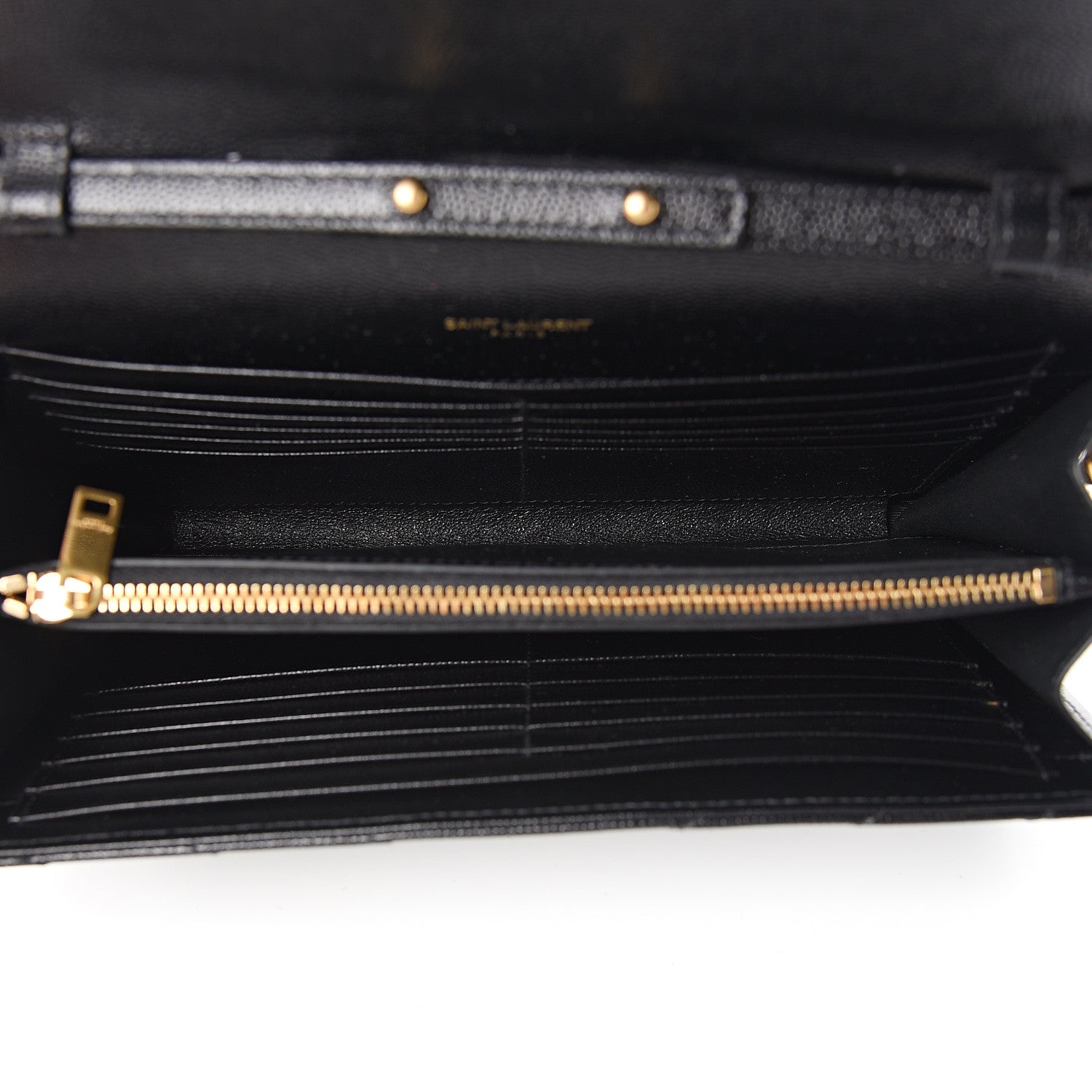 Saint Laurent Grain De Poudre Matelasse Chevron Monogram Chain Wallet Black 4 of 9