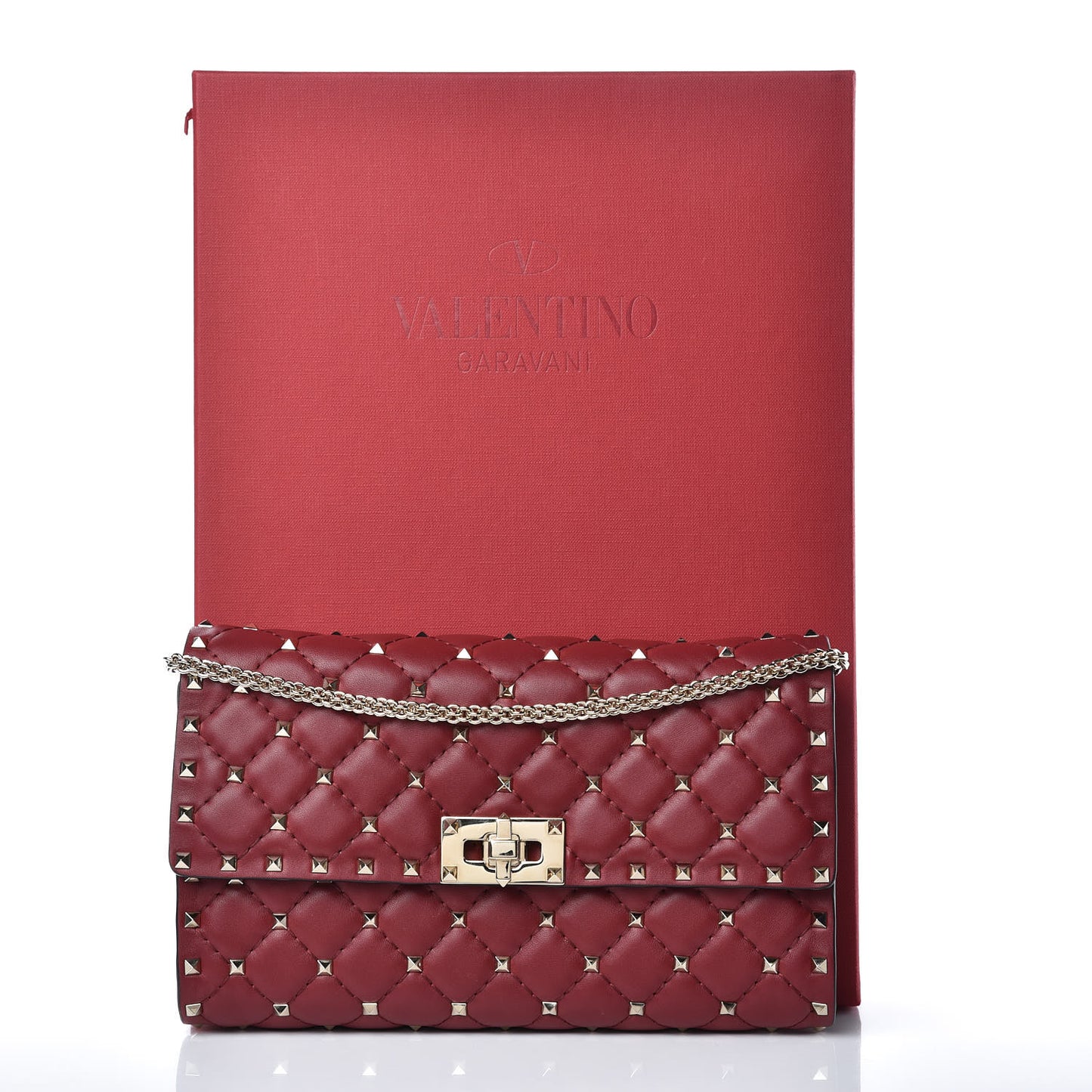 Nappa Rockstud Spike Wallet on Chain Rubino