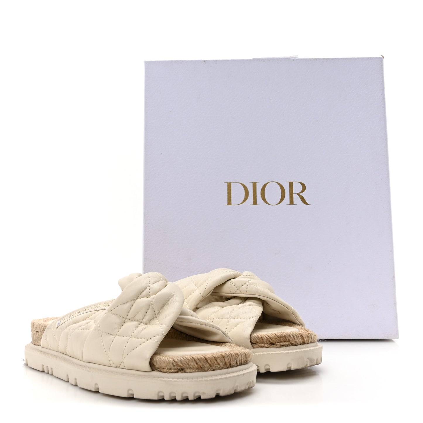 Calfskin Cannage Dtwist Espadrille Platform Sandals 36 White