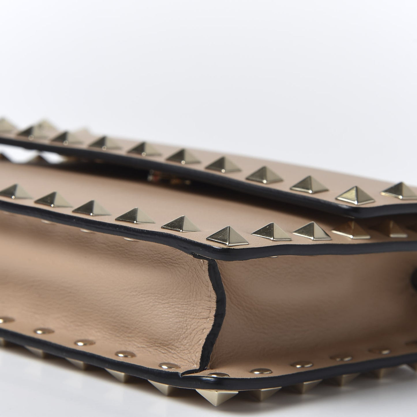 Vitello Mini Rockstud Flap Wallet on Chain Camel Rose