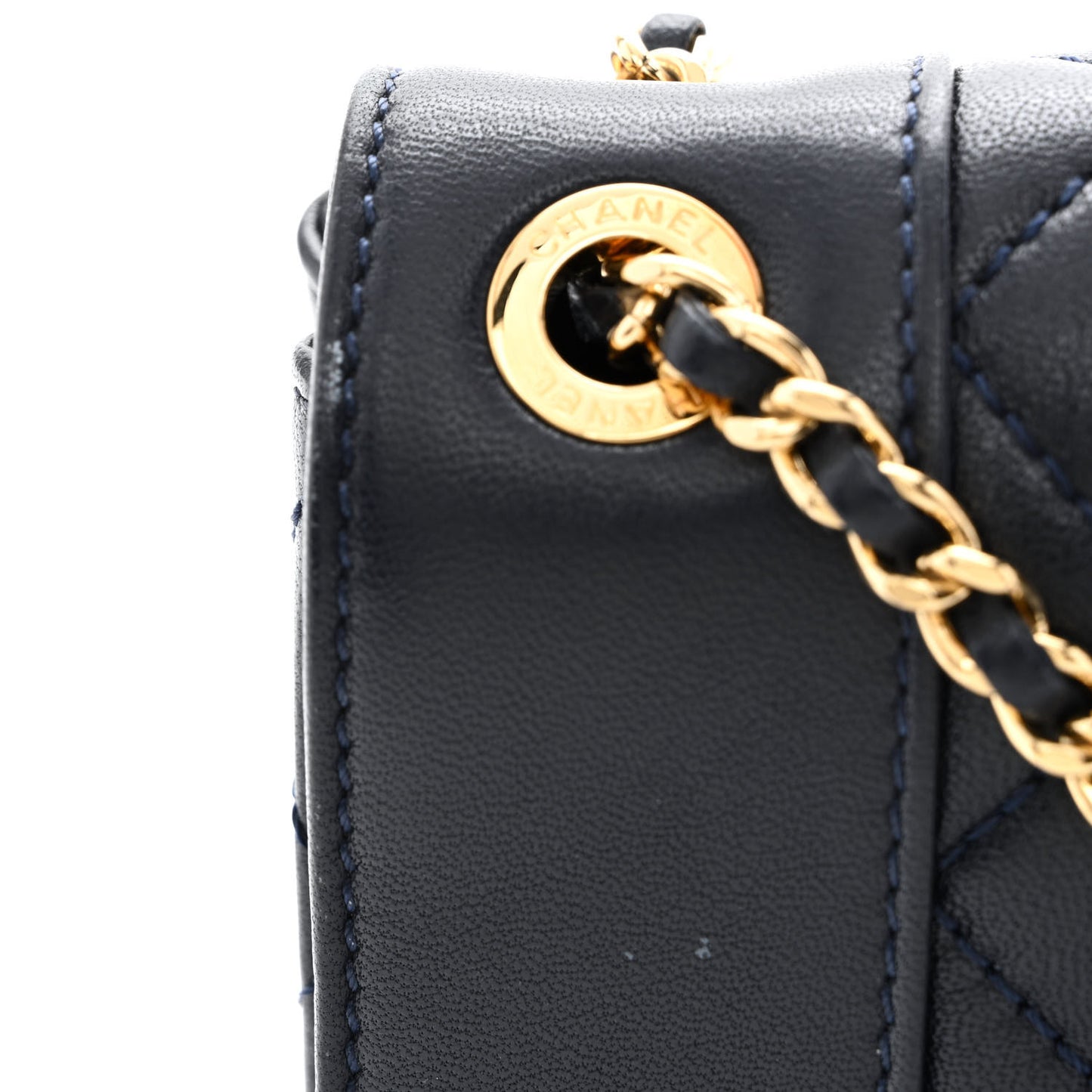 Sheepskin Quilted Small Vintage Mademoiselle Flap Dark Navy