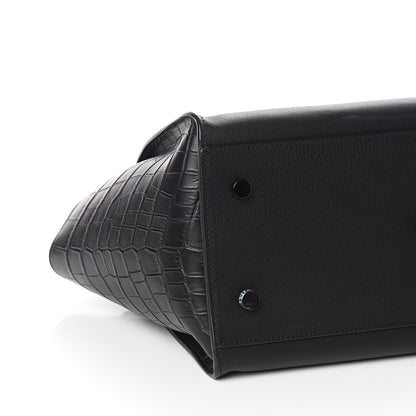 Saint Laurent Smooth Calfskin Crocodile Embossed Small Monogram Downtown Cabas Black 6 of 9