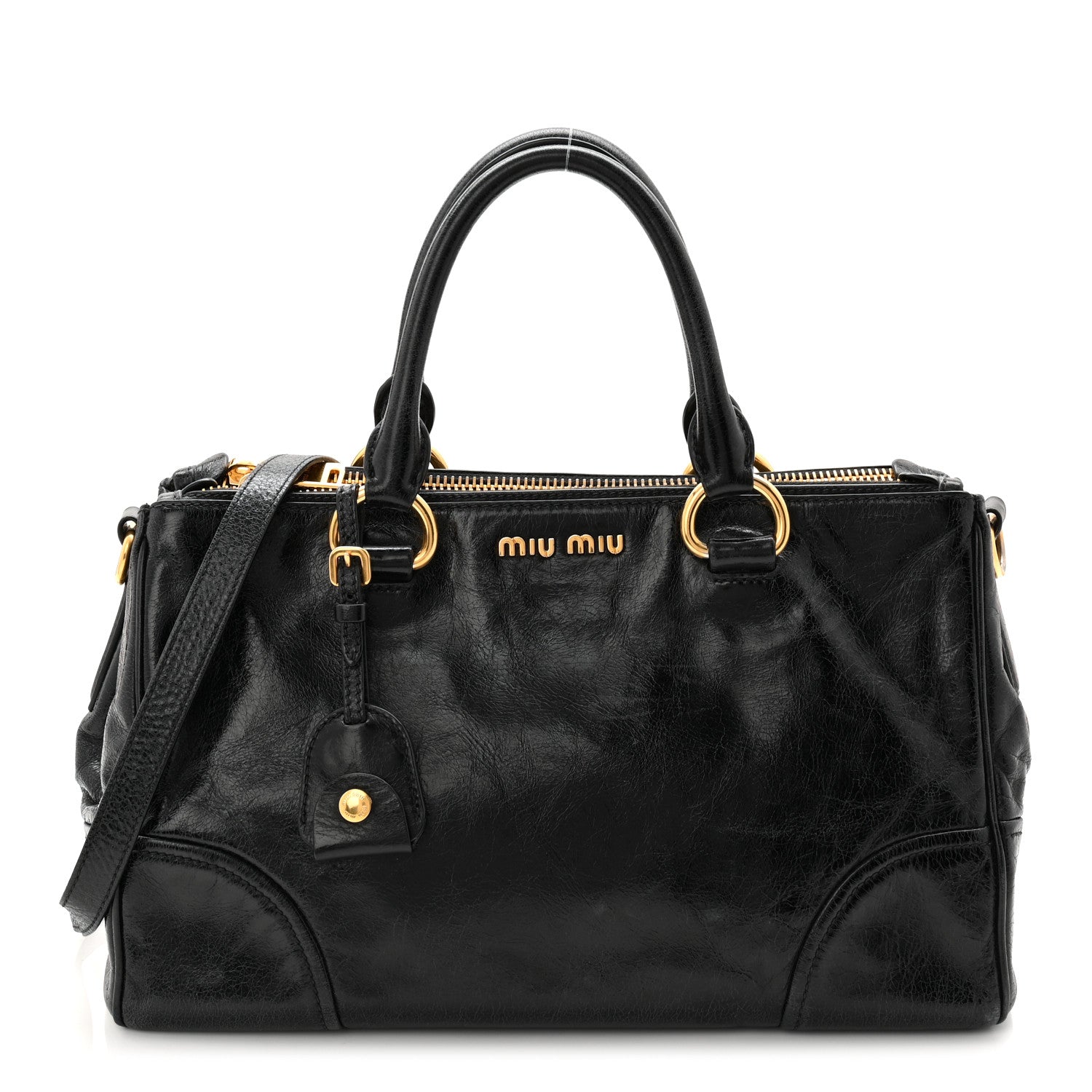 Miu Miu Vitello Shine Top Handle Satchel Black 1 of 19