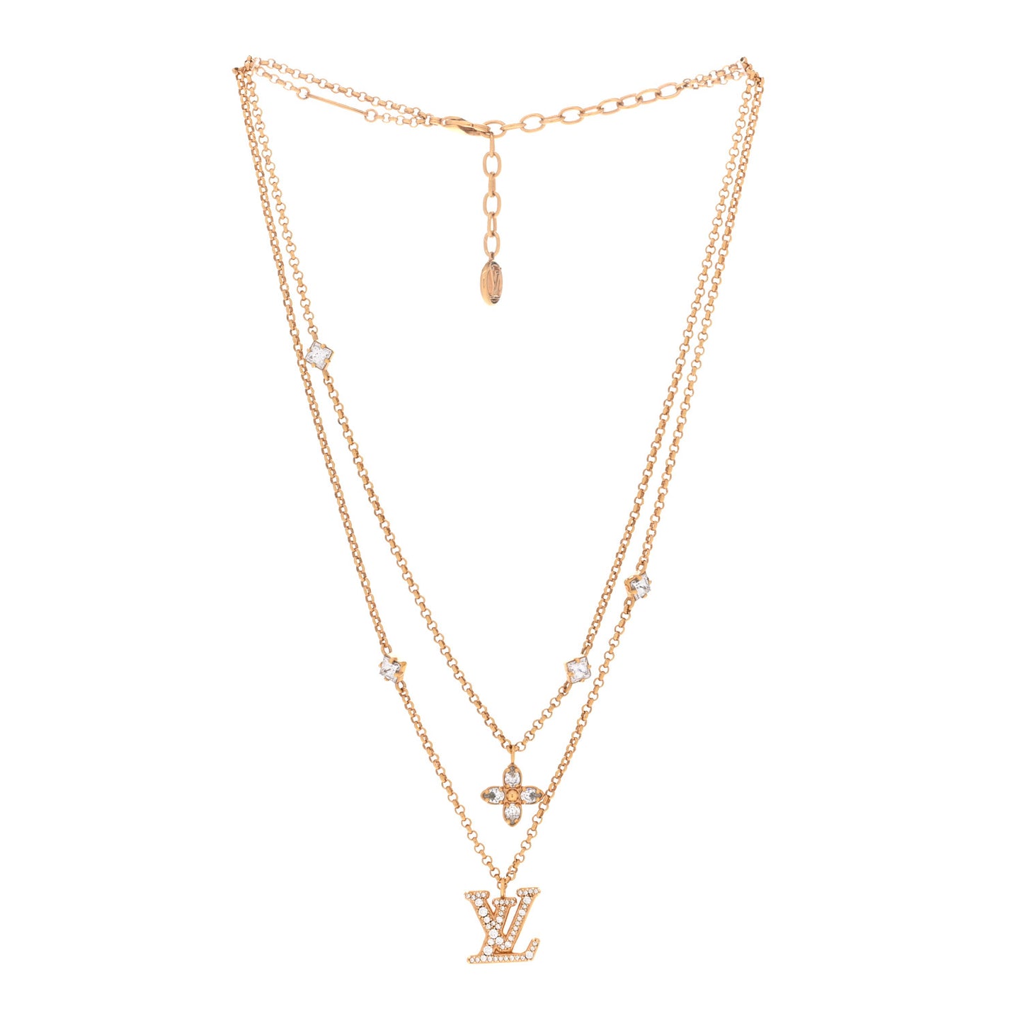 Metal Crystal Lady LV Necklace Gold