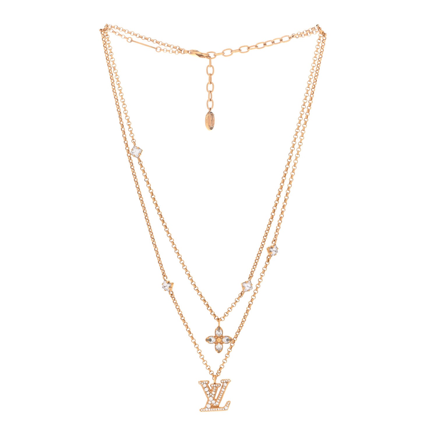 Louis Vuitton Metal Crystal Lady LV Necklace Gold 3 of 7