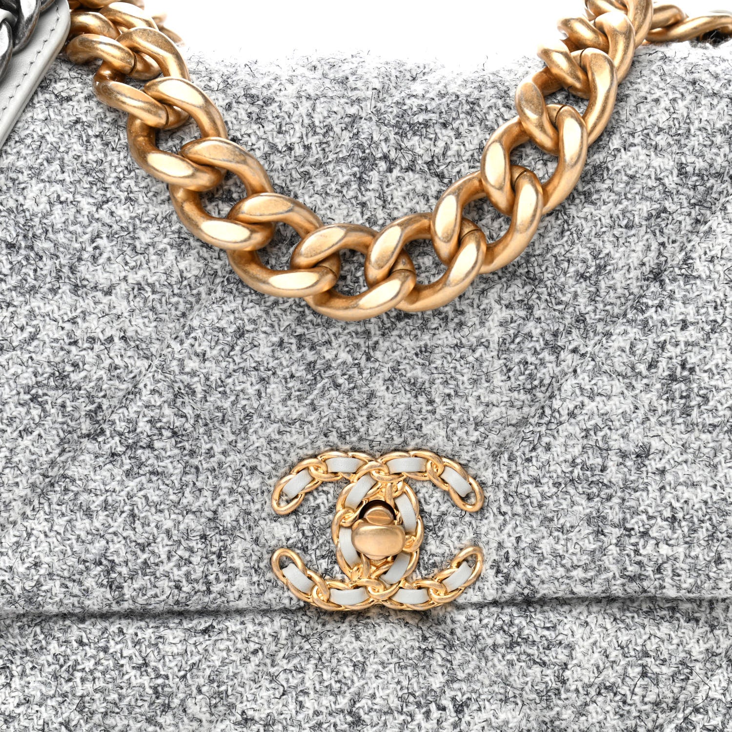 Chanel Tweed Quilted Large Chanel 19 Flap Grey 7 of 9