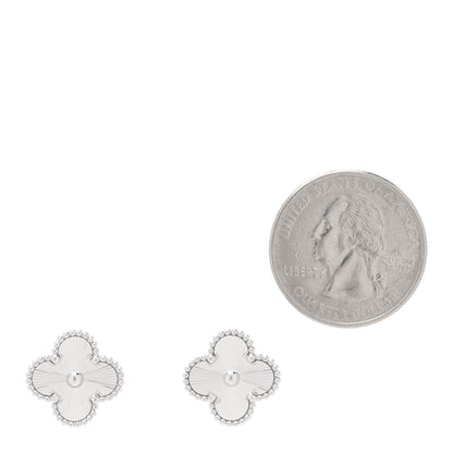 Van Cleef & Arpels 18K White Gold Guilloche Vintage Alhambra Earrings 2 of 5