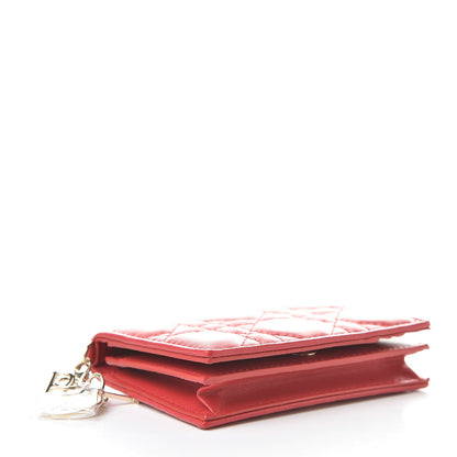 Christian Dior Lambskin Cannage Small Lady Dior Flap Card Holder Red 4 of 8
