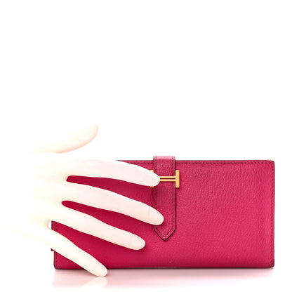 Hermes Chèvre Mysore Bearn Gusset Wallet Rose Shocking 2 of 14