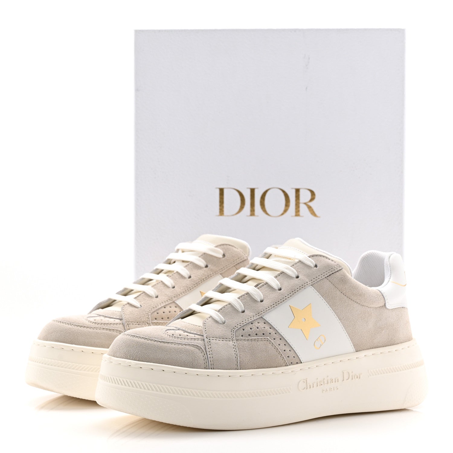 Christian Dior Suede Calfskin Dior Star Ors Platform Sneakers White Black 39 Light Beige White 10 of 10