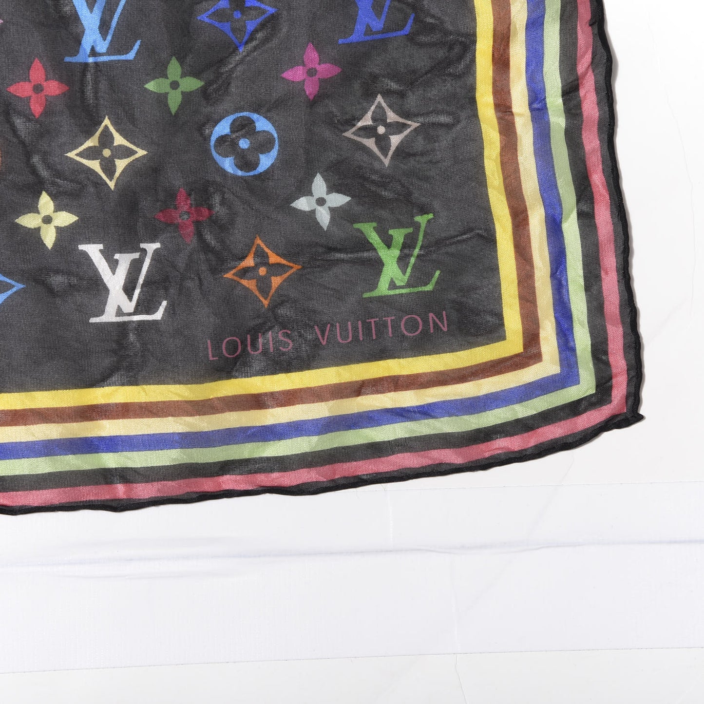 Silk Monogram Multicolor Square Scarf Black