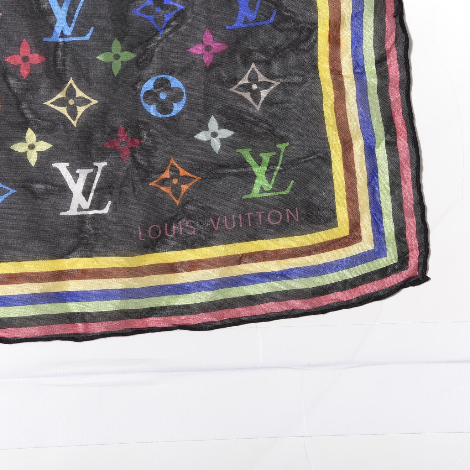 Louis Vuitton Silk Monogram Multicolor Square Scarf Black 2 of 3