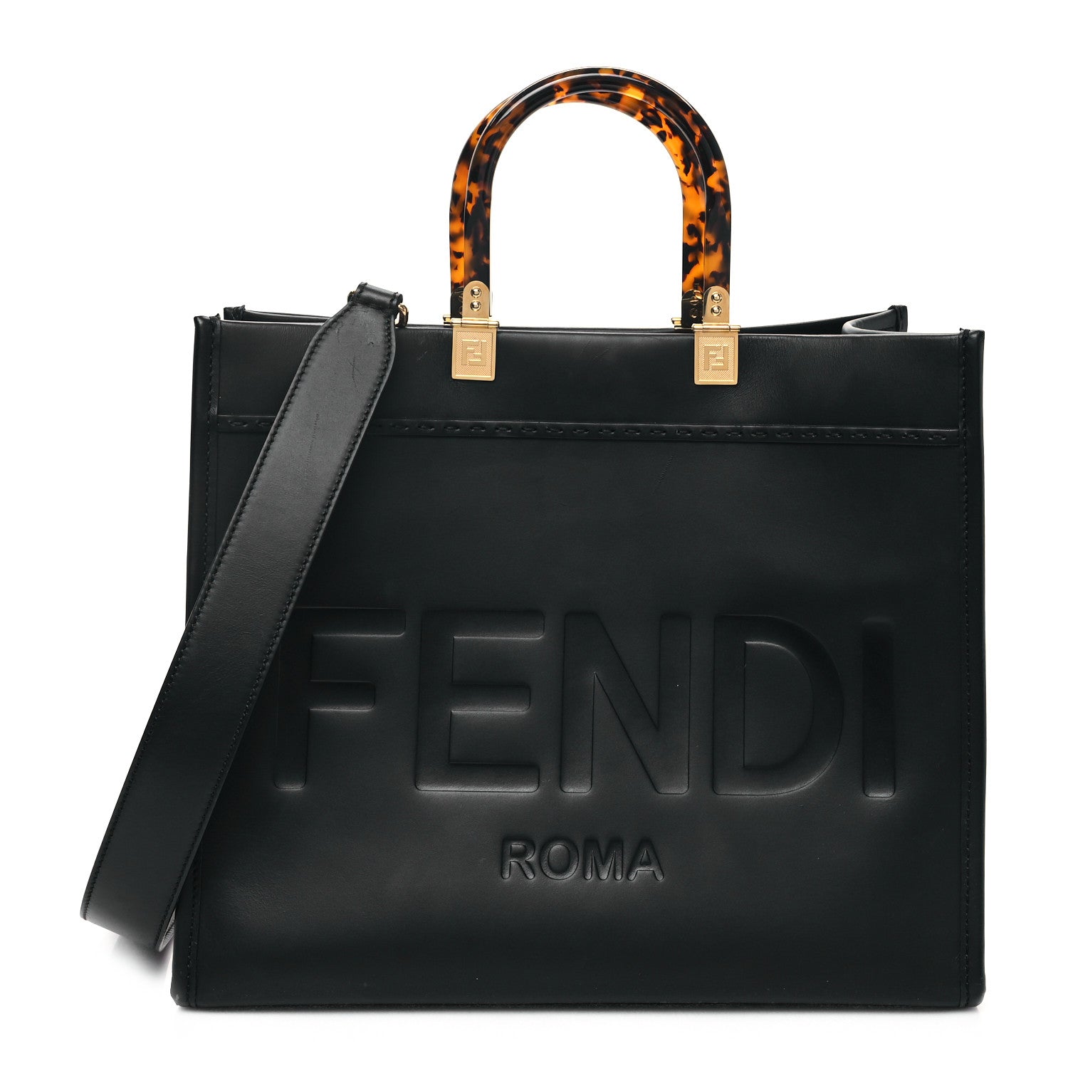 Fendi Vitello King Plexiglass Medium Fendi Sunshine Shopper Tote Black 1 of 11