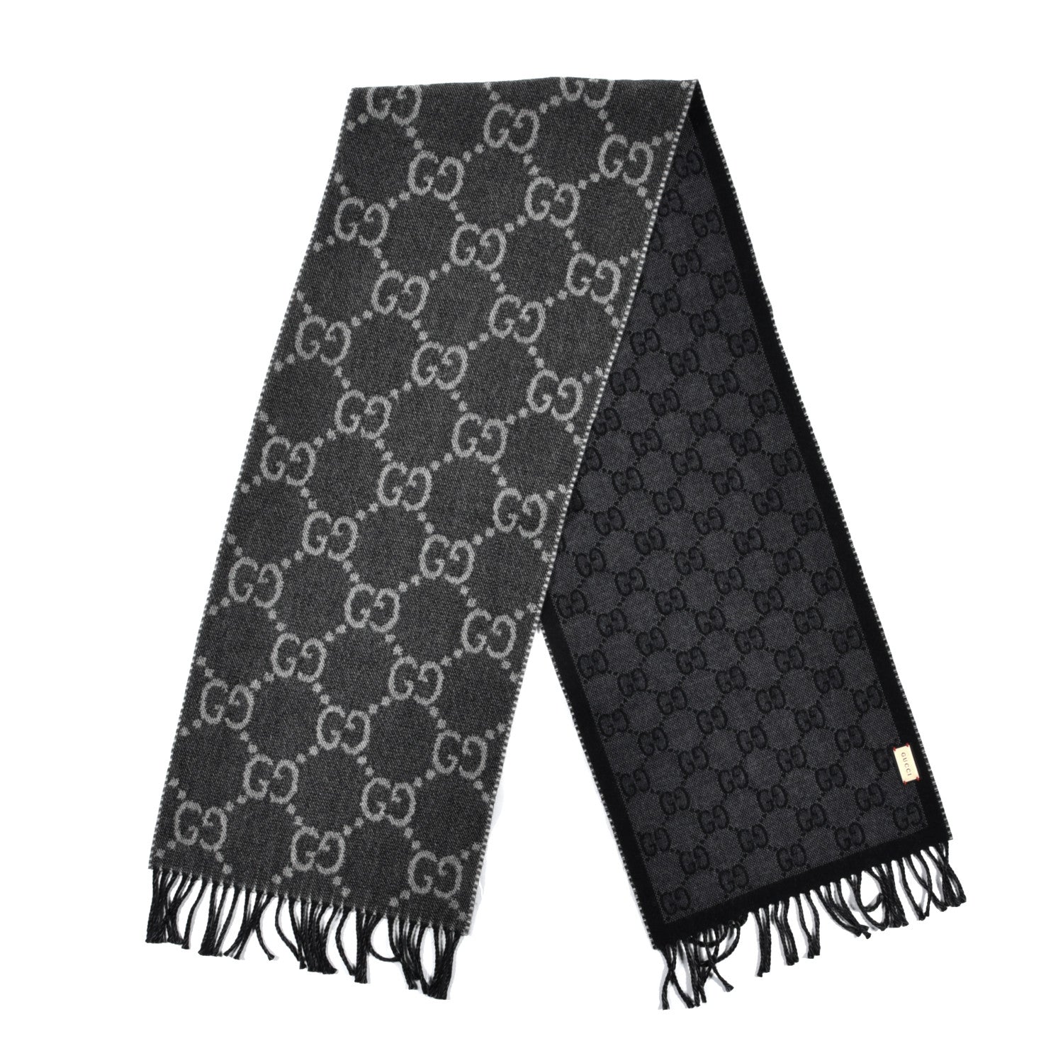 Gucci Wool GG Monogram Doubly G Scarf Anthracite Black 2 of 4