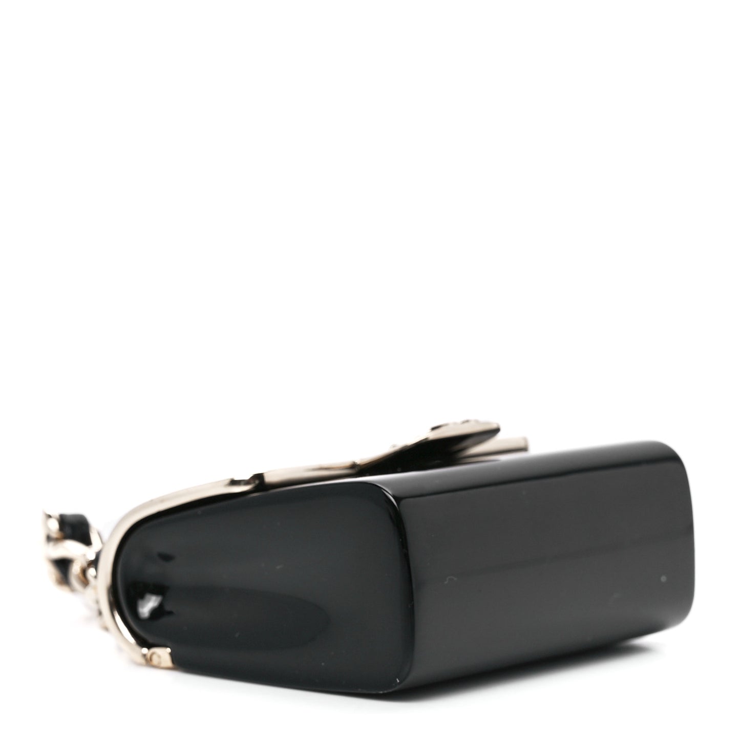 Metal Resin Lambskin Quilted Minaudiere Keychain Golden Black