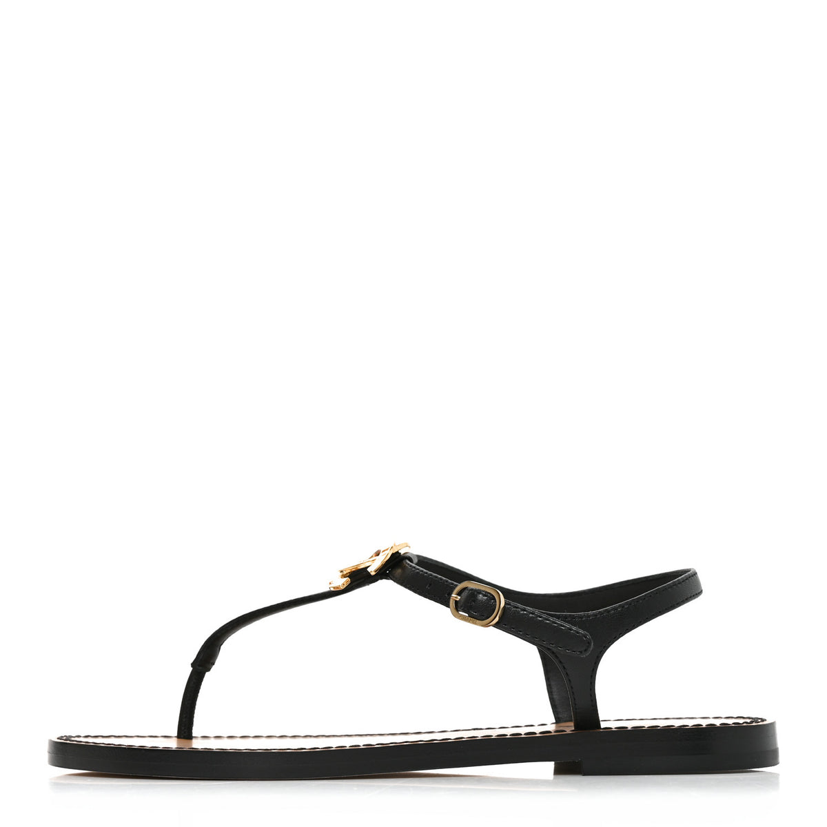 Chanel Lambskin CC Thong Sandals 35.5 Black Gold 1 of 9