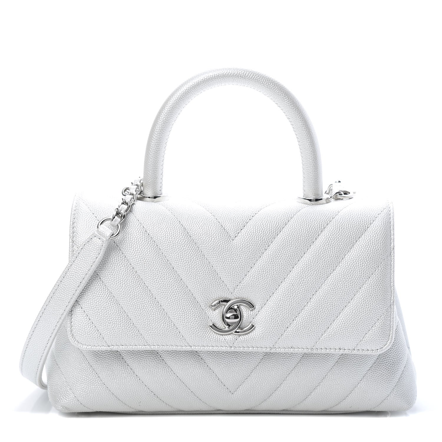Chanel Iridescent Caviar Chevron Quilted Mini Coco Handle Flap White 1 of 11