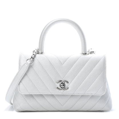Chanel Iridescent Caviar Chevron Quilted Mini Coco Handle Flap White 1 of 11
