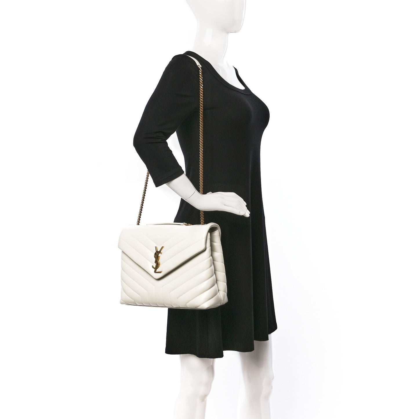 Calfskin Y Quilted Monogram Medium Loulou Chain Satchel Crema Soft
