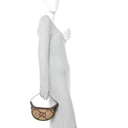 Gucci Monogram Jumbo GG Textured Dollar Calfskin Web Mini Ophidia Half Moon Hobo Camel Ebony New Acero 2 of 12