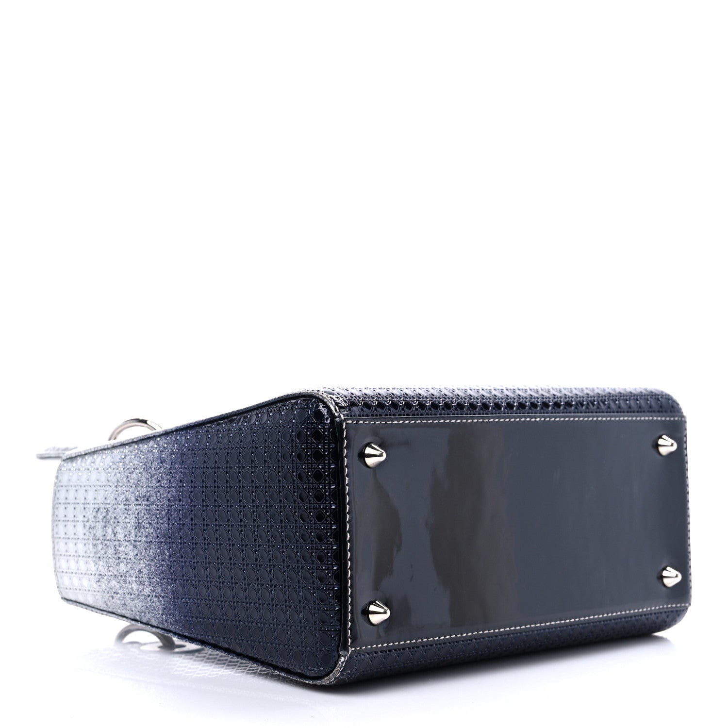 Christian Dior Metallic Patent Micro-Cannage Gradient Medium Lady Dior Silver Blue 3 of 17