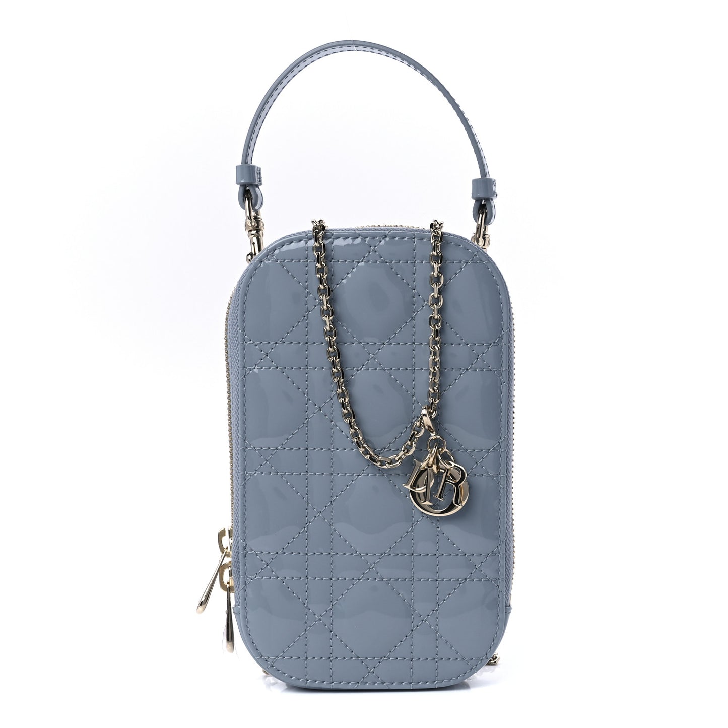 Patent Cannage Lady Dior Phone Holder Cloud Blue