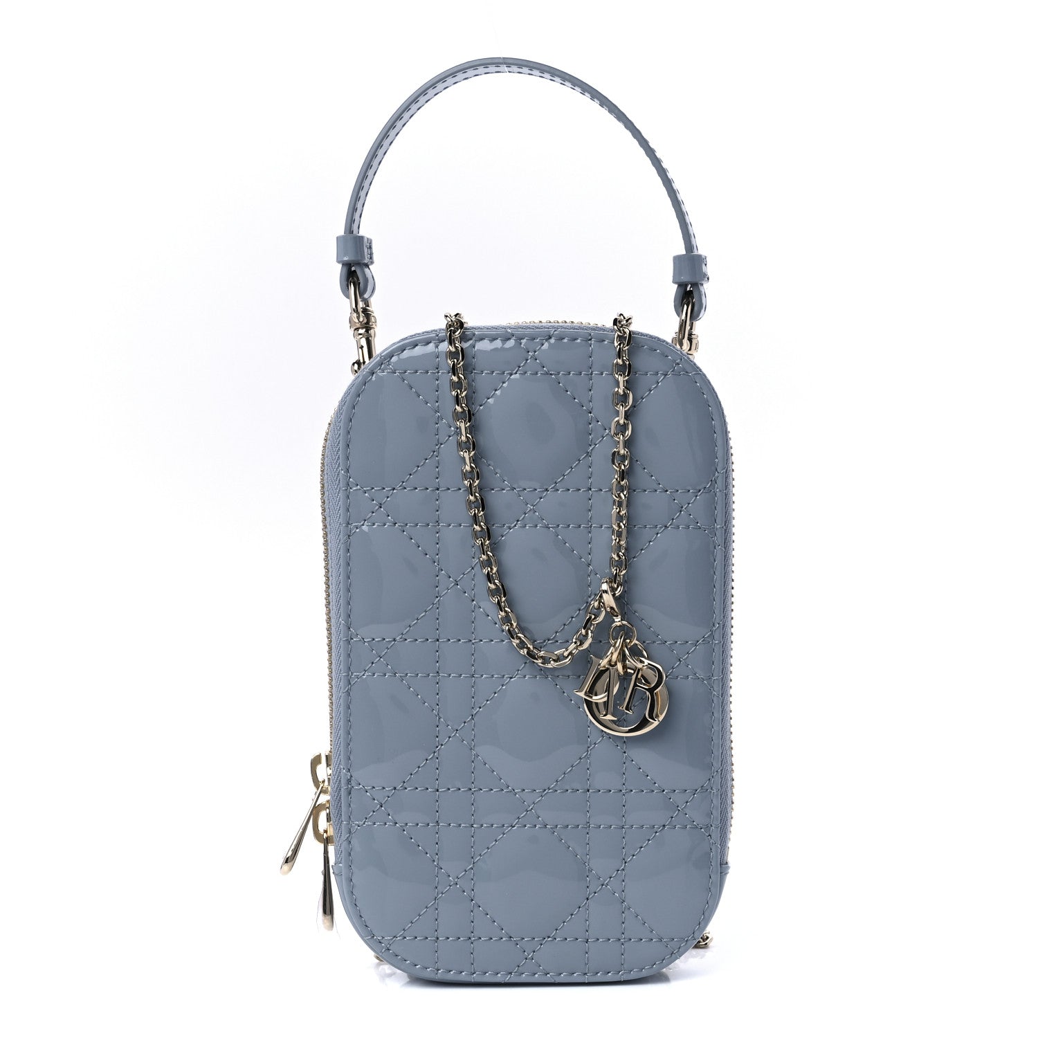Christian Dior Patent Cannage Lady Dior Phone Holder Cloud Blue 1 of 9