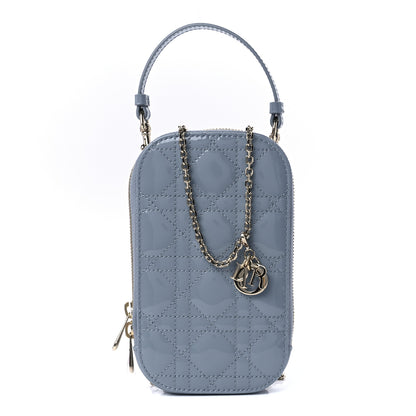 Christian Dior Patent Cannage Lady Dior Phone Holder Cloud Blue 1 of 9