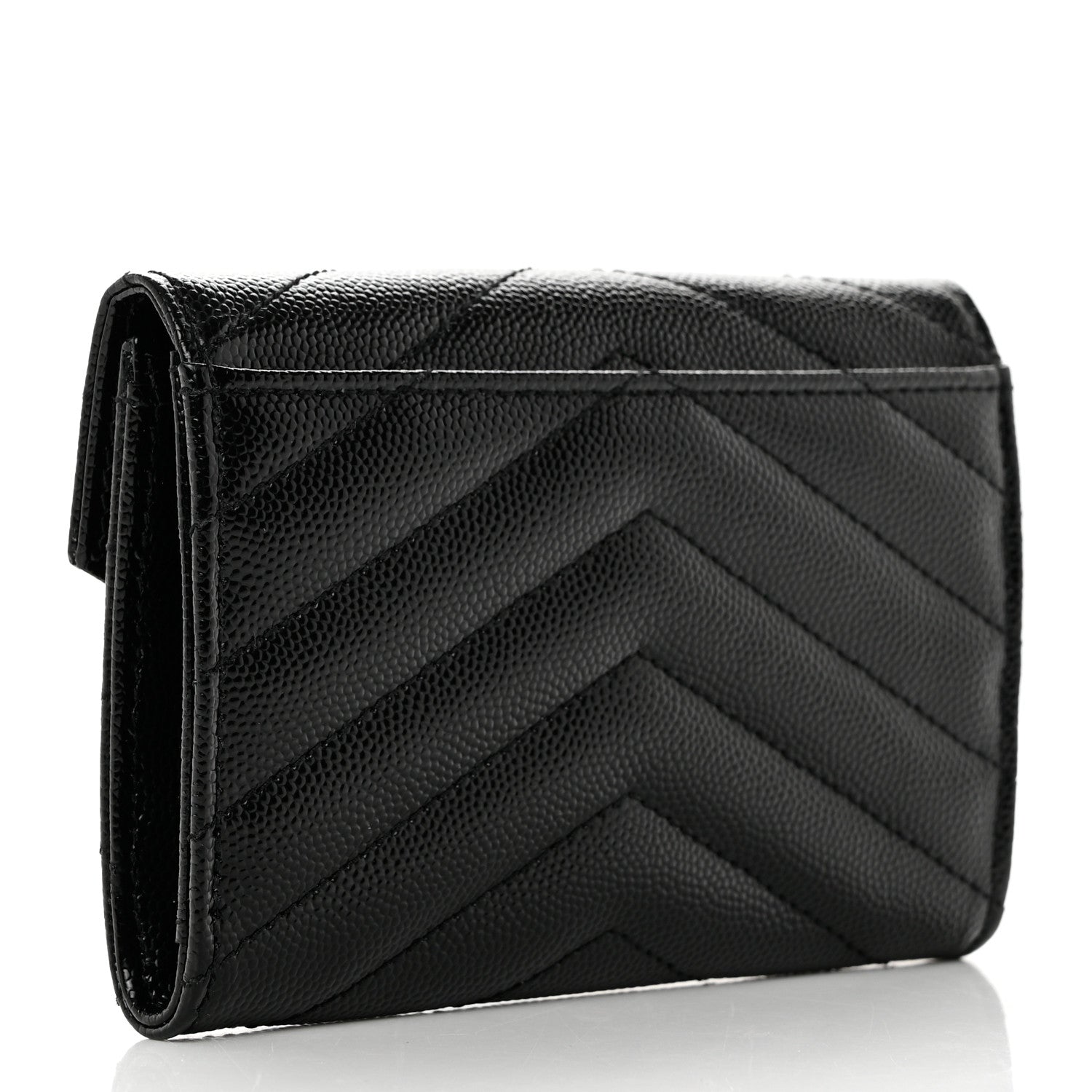 Saint Laurent Grain De Poudre Matelasse Chevron Small Monochrome Monogram Envelope Wallet Black 4 of 8