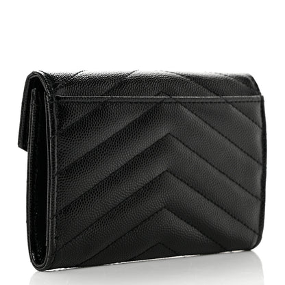 Saint Laurent Grain De Poudre Matelasse Chevron Small Monochrome Monogram Envelope Wallet Black 4 of 8