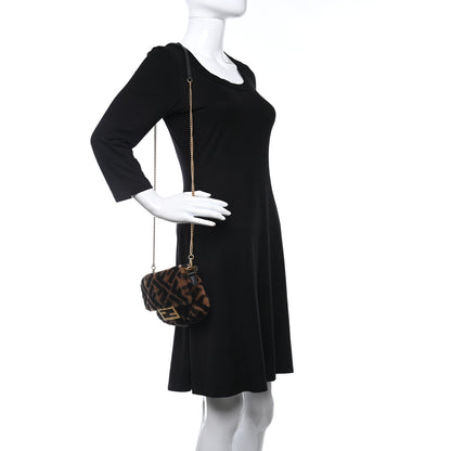 Fendi Shearling Vitello Dolce Macro FF 1974 Mini Baguette Tobacco Black 2 of 10