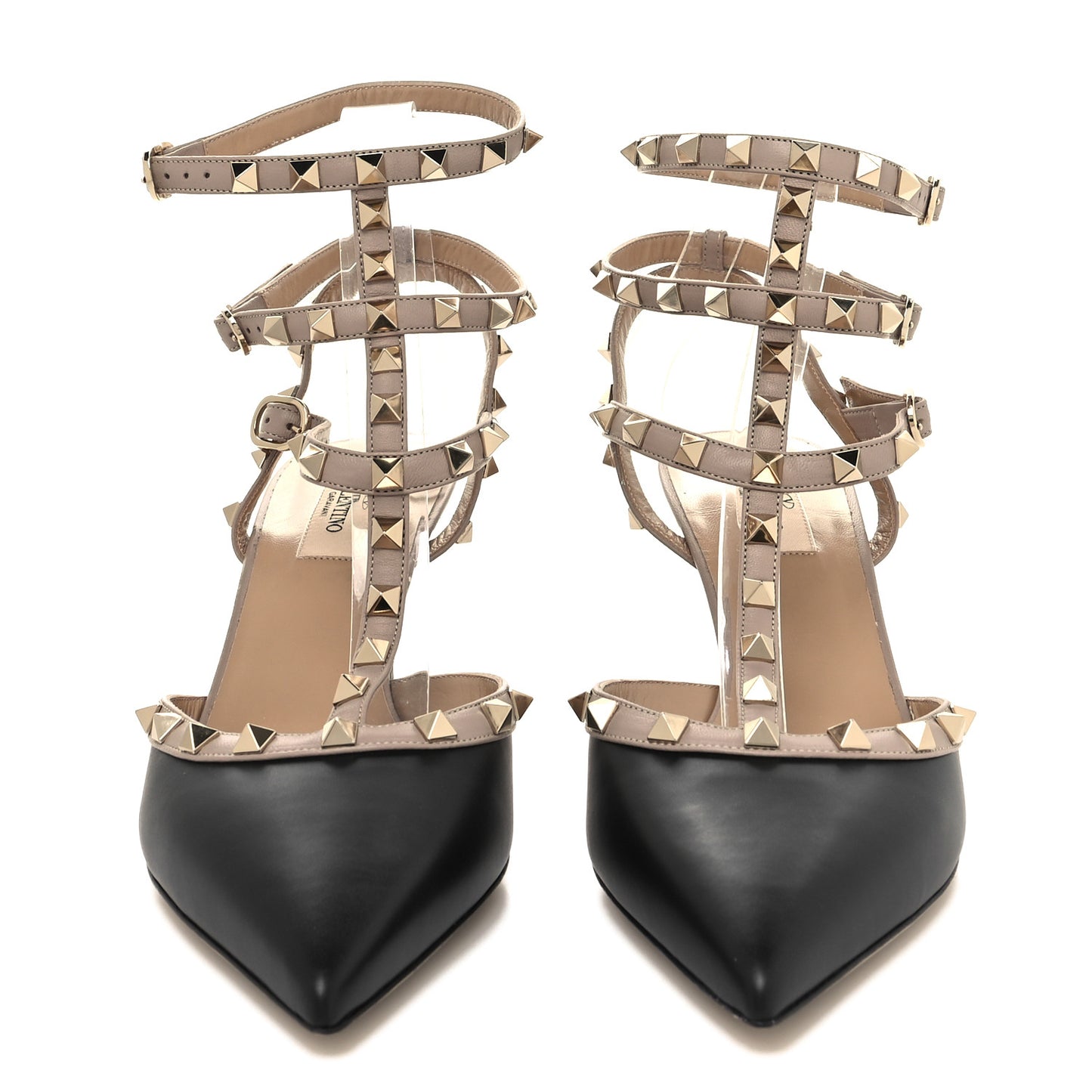 Calfskin Nappa Rockstud Ankle Strap 65mm Pumps 41 Black Poudre