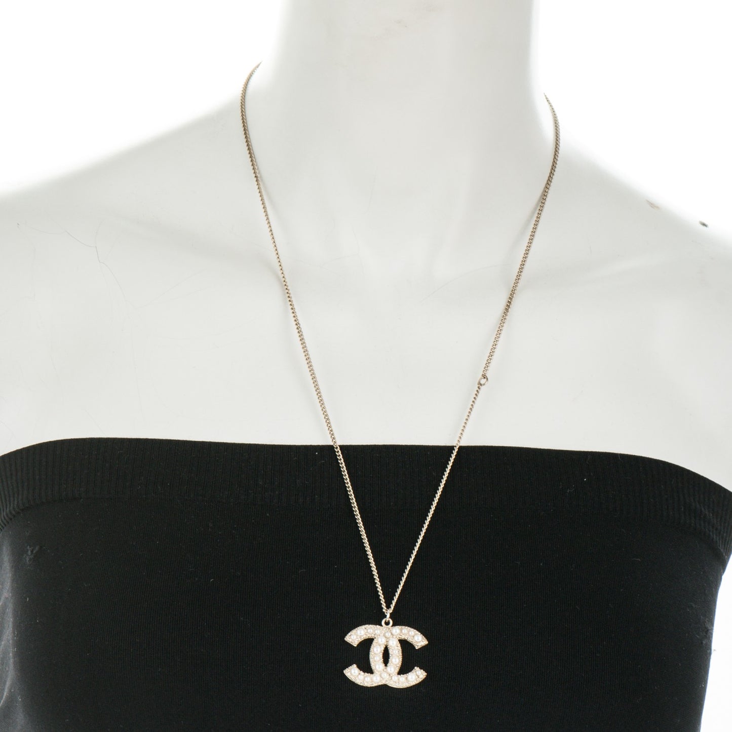 Pearl CC Pendant Necklace Gold