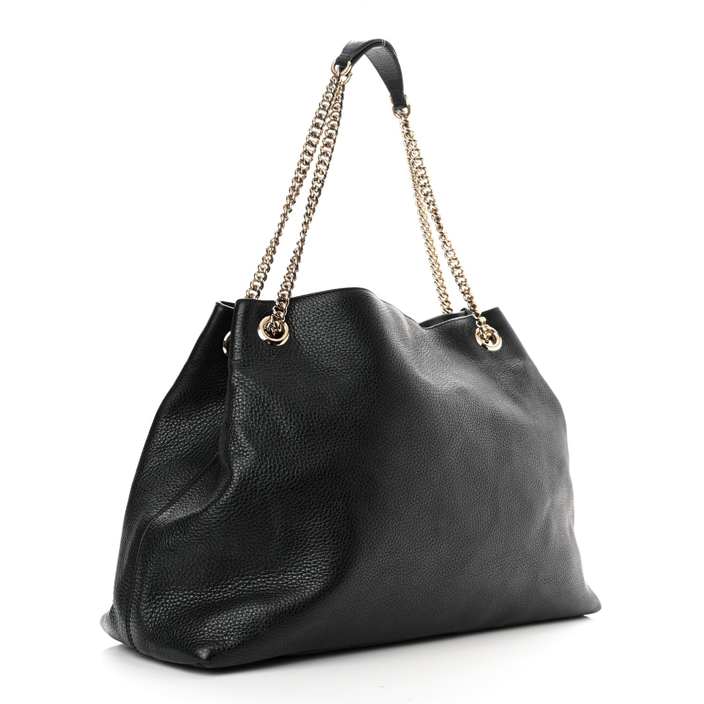 Pebbled Calfskin Large Soho Chain Shoulder Bag Black