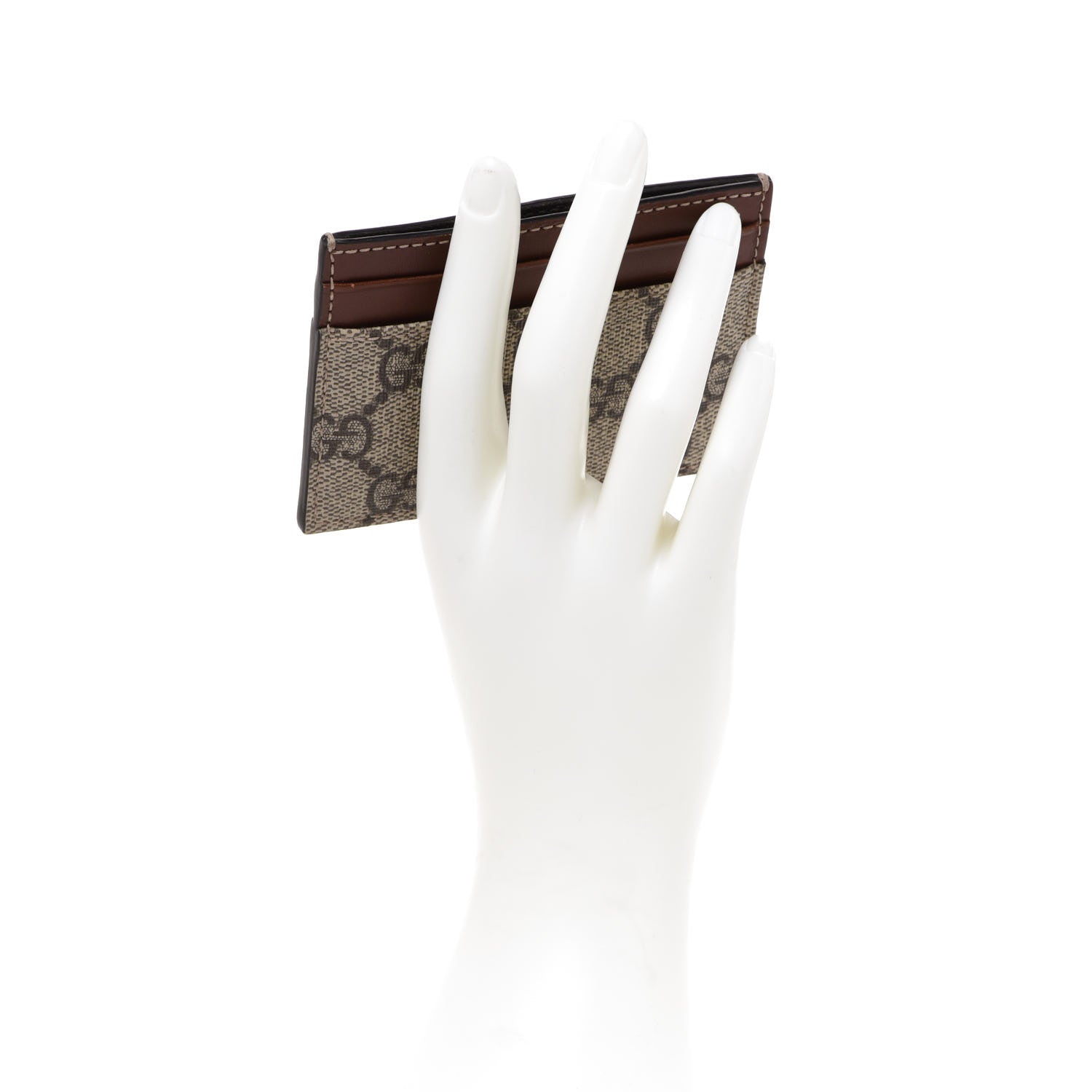 Gucci GG Supreme Monogram Calfskin Card Holder Beige Ebony Cuir 2 of 6