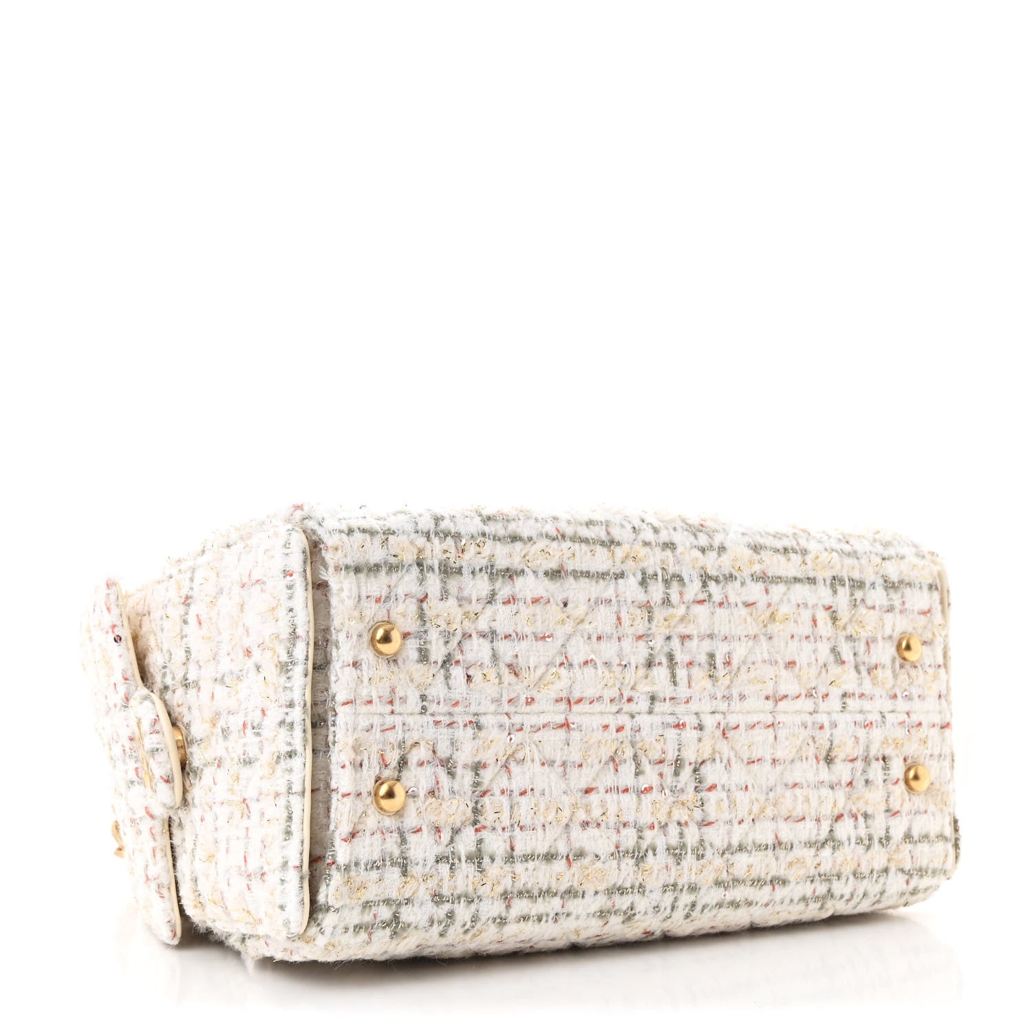 Chanel Tweed Quilted Small Chanel 25 Handbag Ecru Khaki Gold Red 4 of 12