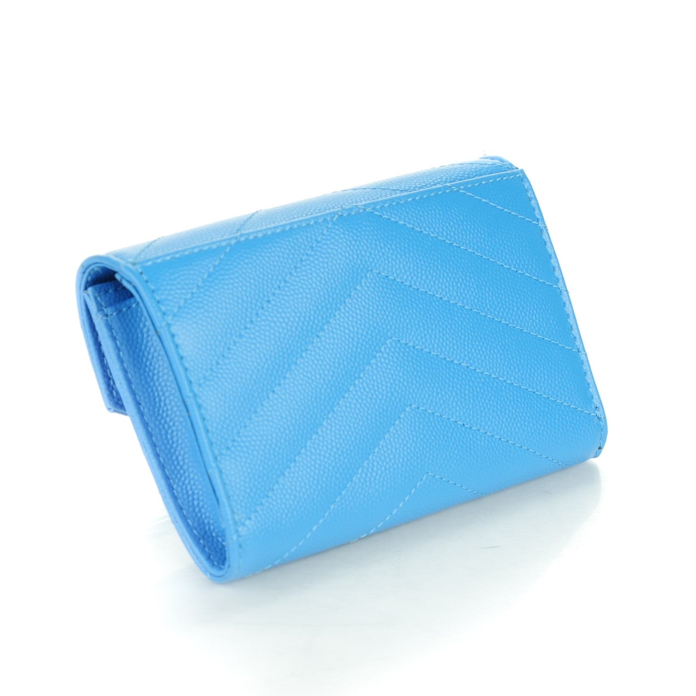 Grain de Poudre Matelasse Chevron Small Monogram Wallet Blue Clair
