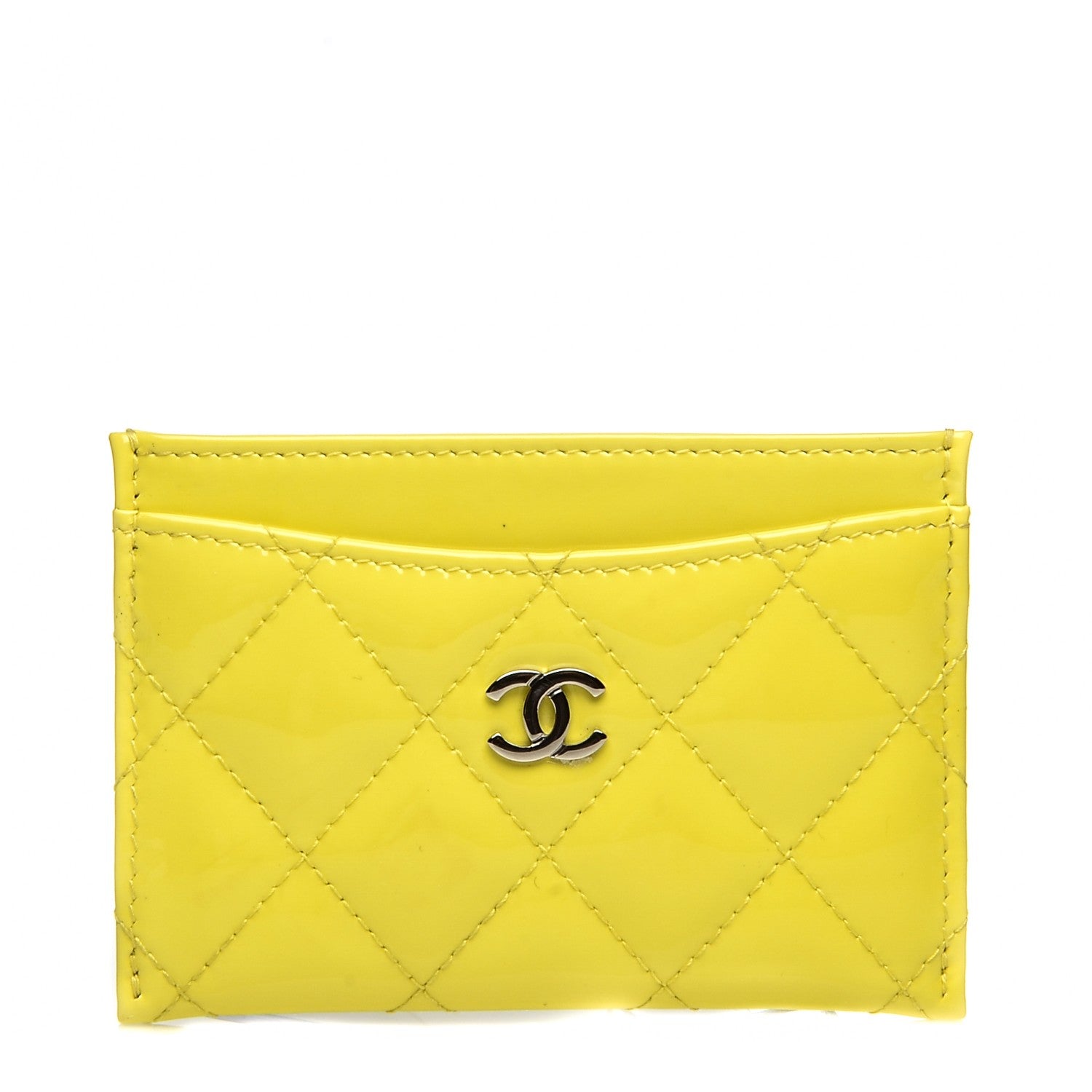 Chanel Patent Quilted Card Holder Yellow 1 of 8