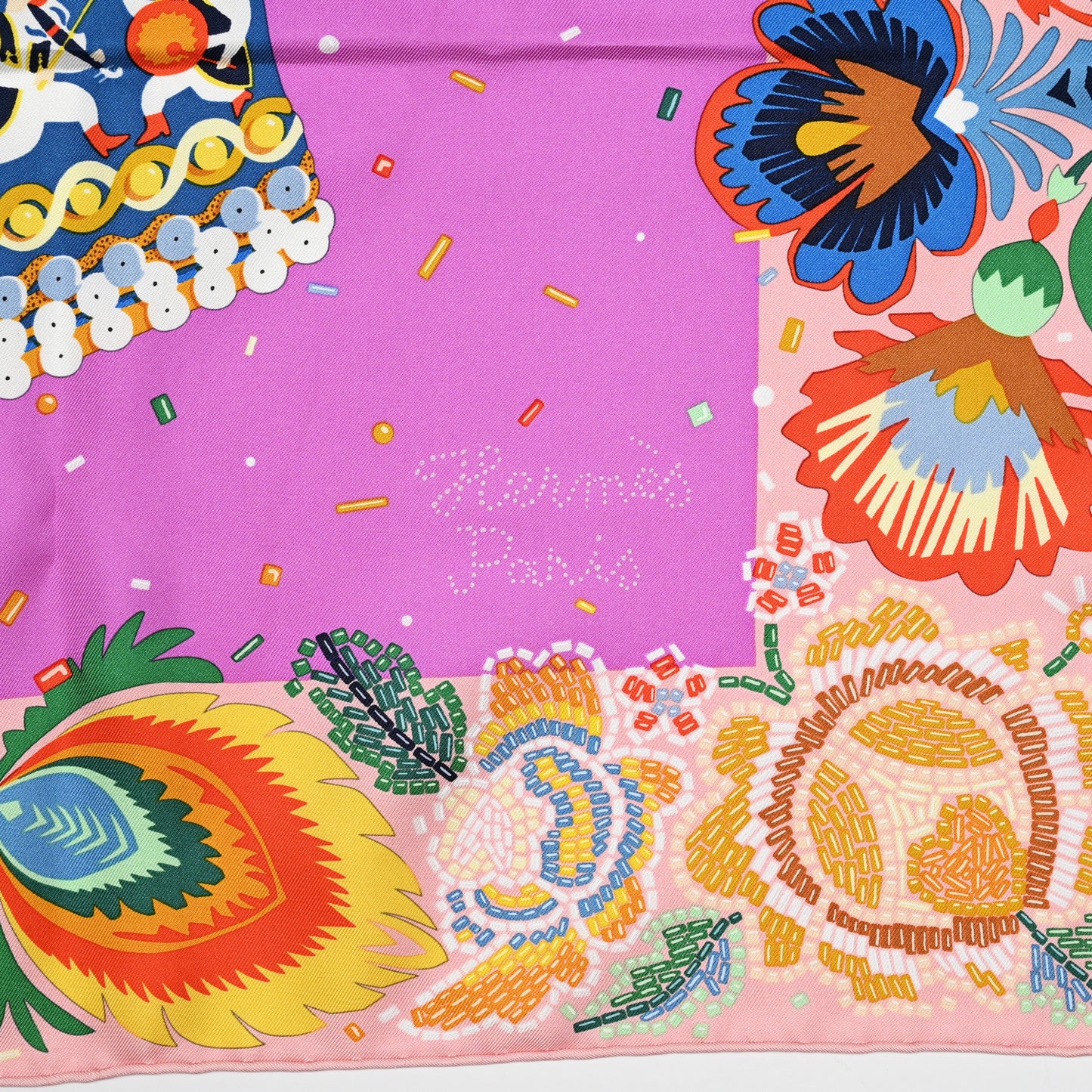 Silk Costume de Fete Scarf 90 Rose Poudre Cyclamen Jaune