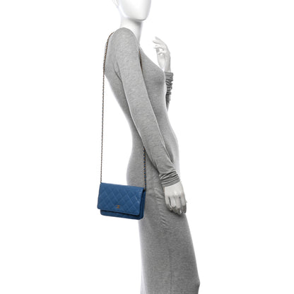 Chanel Lambskin Quilted Wallet On Chain WOC Light Blue 2 of 14