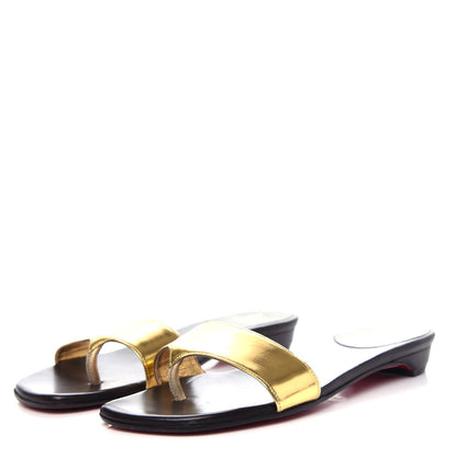 Christian Louboutin Metallic Patent Flat Slide Sandals 36.5 Gold 3 of 9