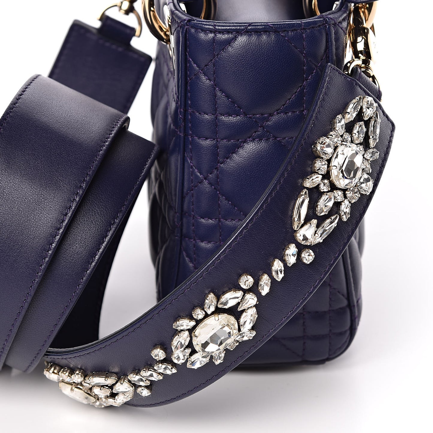 Lambskin Cannage Crystal Mini Lady Dior Navy Blue