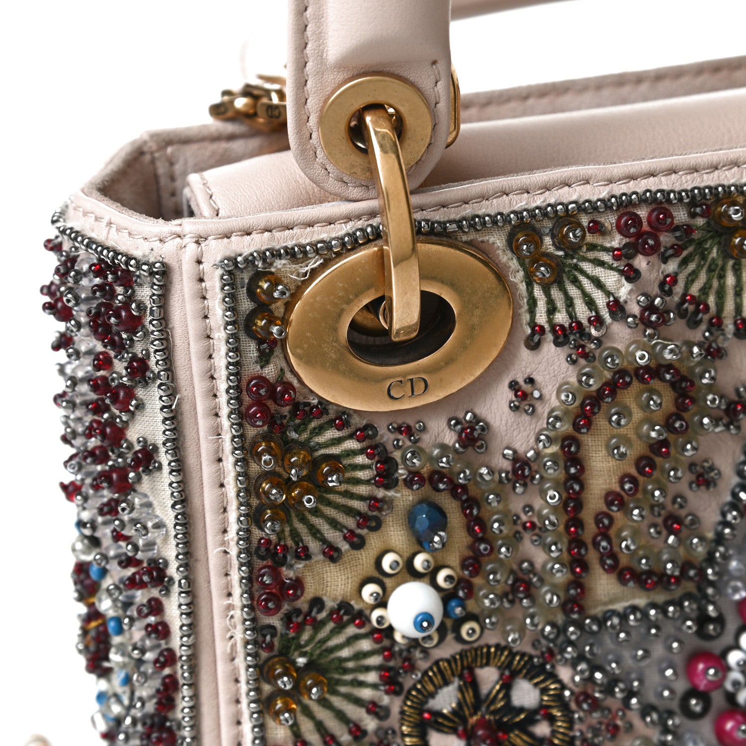 Christian Dior Calfskin Beaded Mini Lady Dior Beige Multicolor 13 of 14