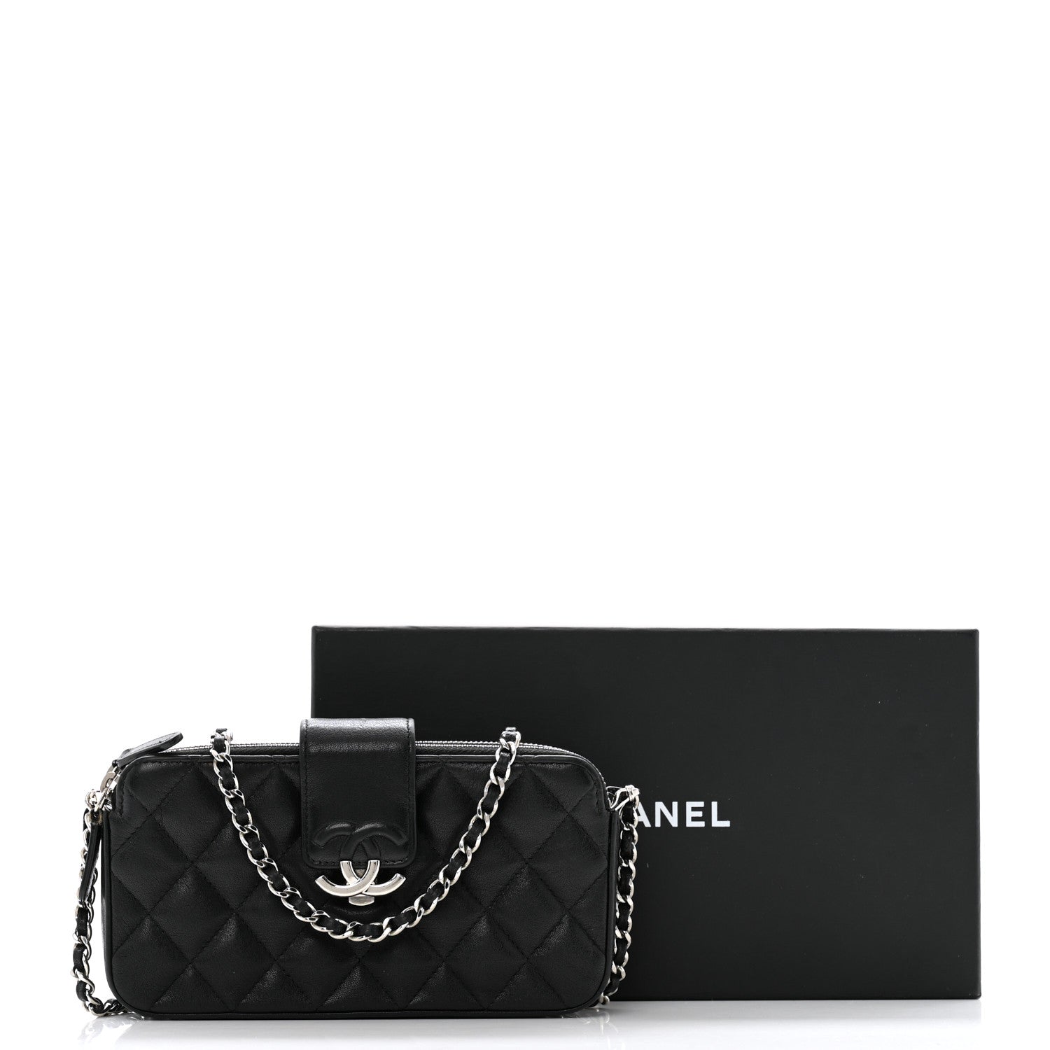 Chanel Lambskin Quilted CC Box Clutch With Chain Black 16 of 16