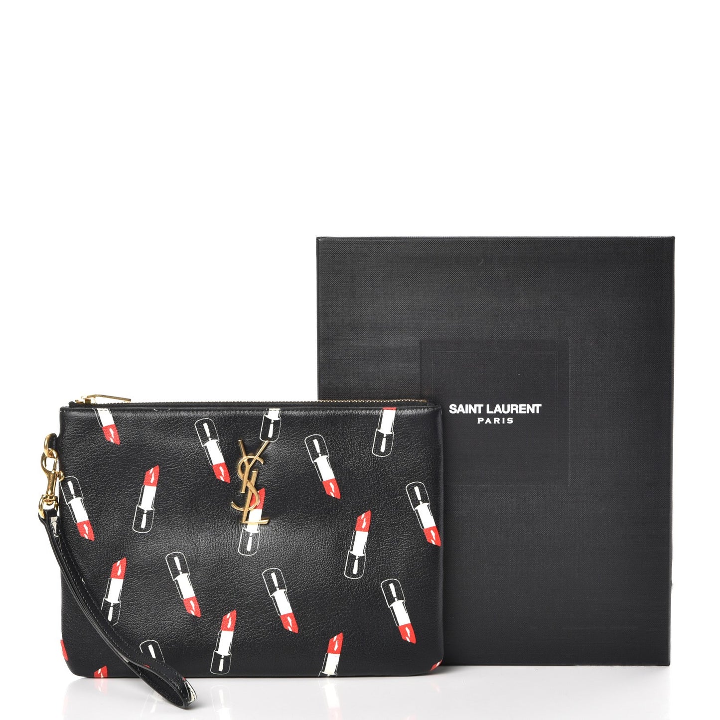 Calfskin Lipstick Print Monogram Pouch Black
