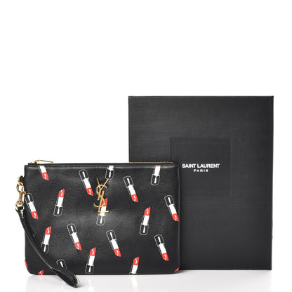 Saint Laurent Calfskin Lipstick Print Monogram Pouch Black 8 of 8