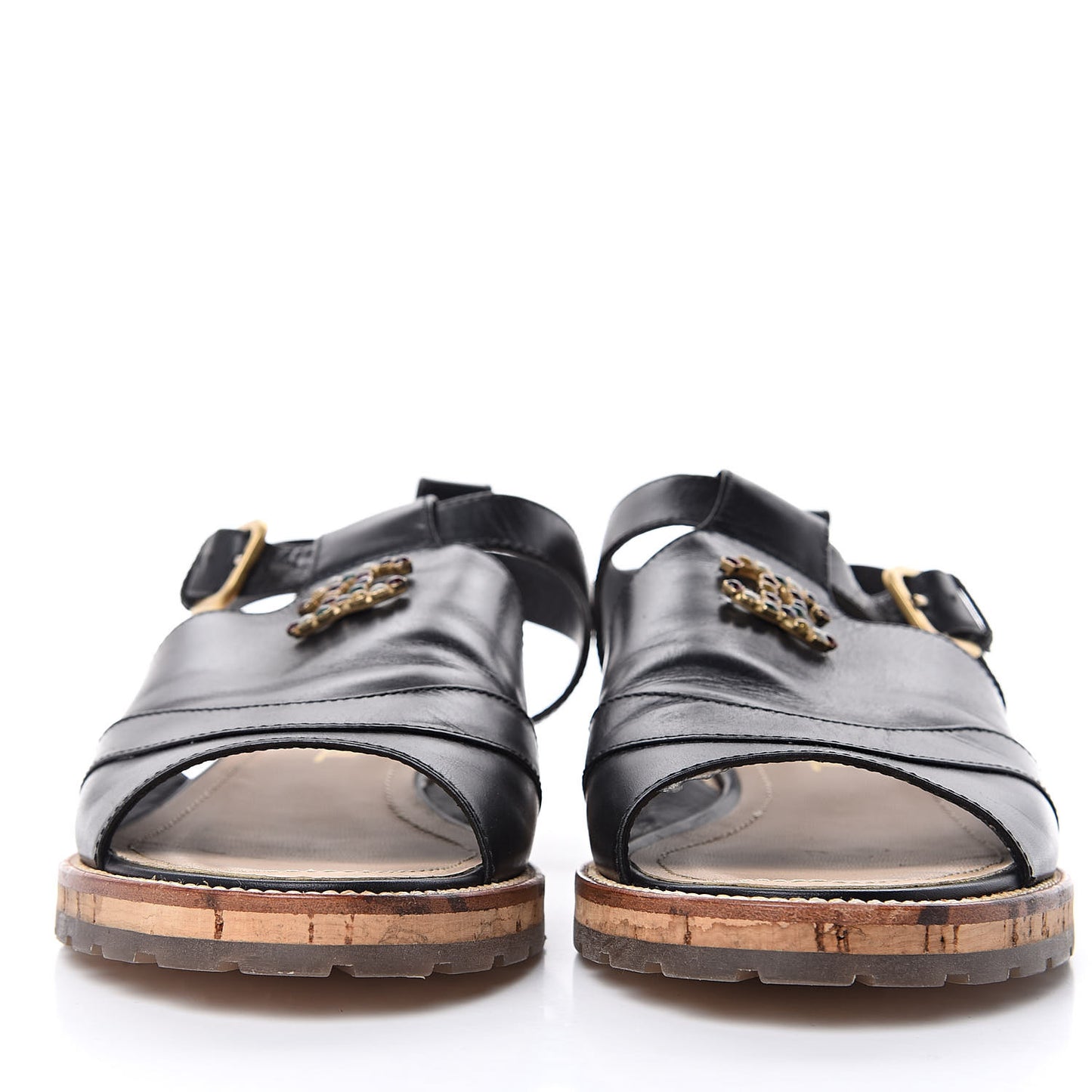 Calfskin Cork CC Sandals 39.5 Black